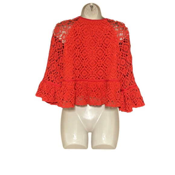 NWT Cinq a Sept Size 8 Crochet Orange Red Sweater Blouse Top New - Picture 10 of 11